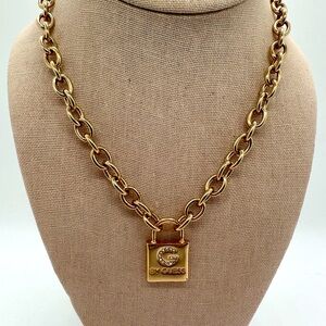 Guess Gold Chain Necklace with Padlock Pendant